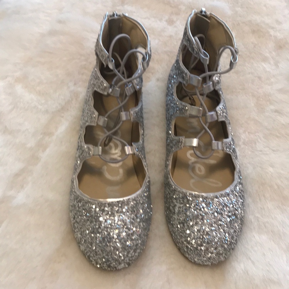Girls Sam Edelman, sparkly silver dress shoe